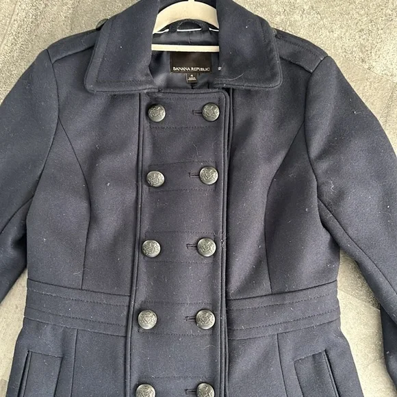 Banana Republic Wool Melton Militia Coat Navy Blue Size 4 - Picture 7 of 8